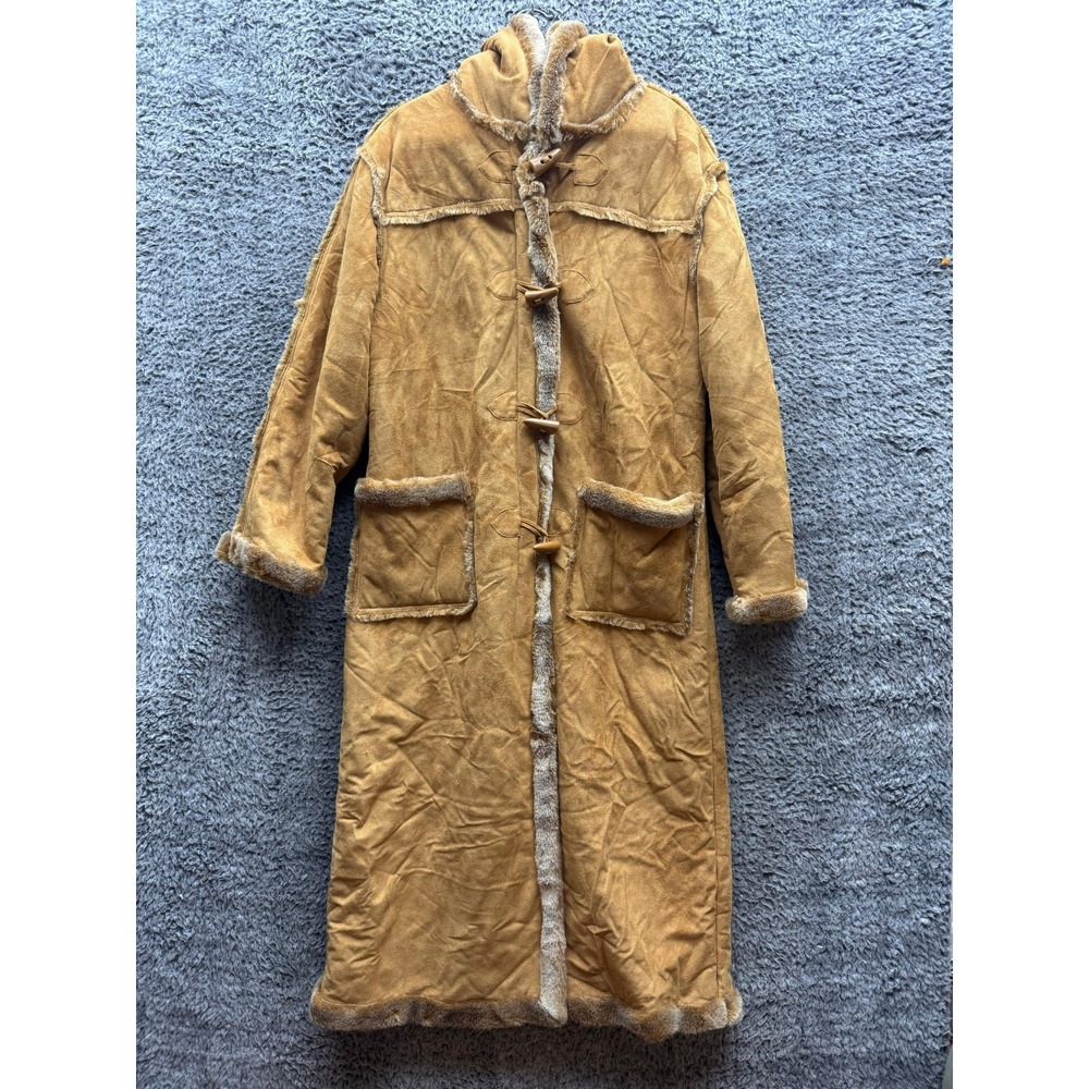 Vintage Y2k Baby Phat Faux Suede Faux Fur Trench Coat Brown Womens Size L